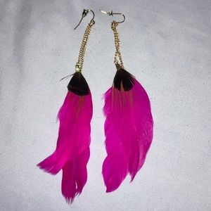 Pink and Black Feather Earrings